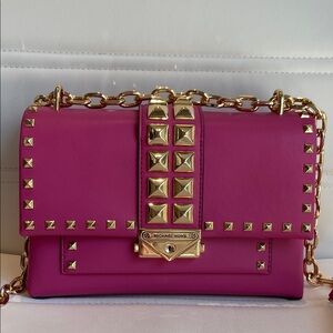 NWT Michael Kors Fuchsia Crossbody with Gold Studs